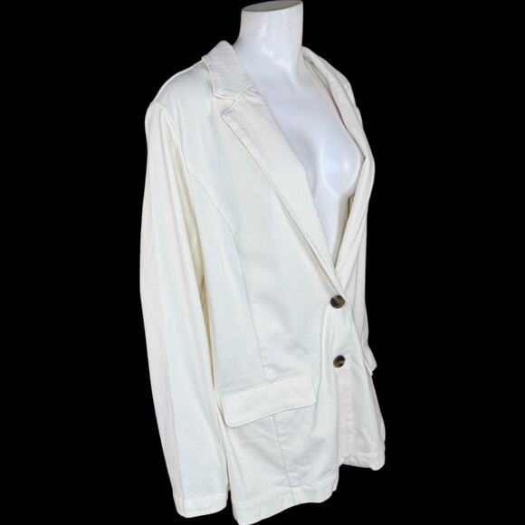 Isaac Mizrahi Live! Knit Denim Classic Slimming Blazer Cream X-Large Career - Picture 7 of 13